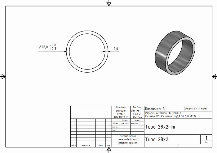 Circular tubes 28x1,5 anodized