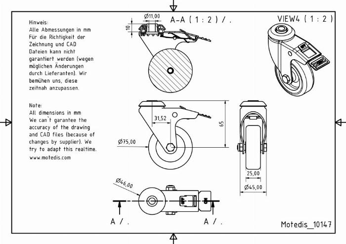 Rollers 75 single bolt hole with brake
