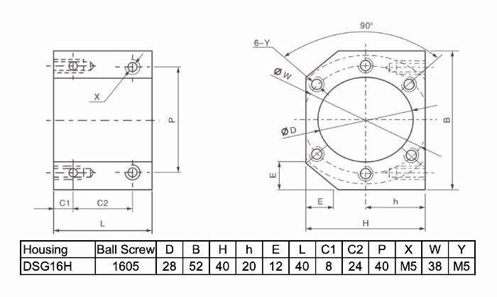 Ball screw nut housing DSG16H suitable for ball screw SFU1605-4