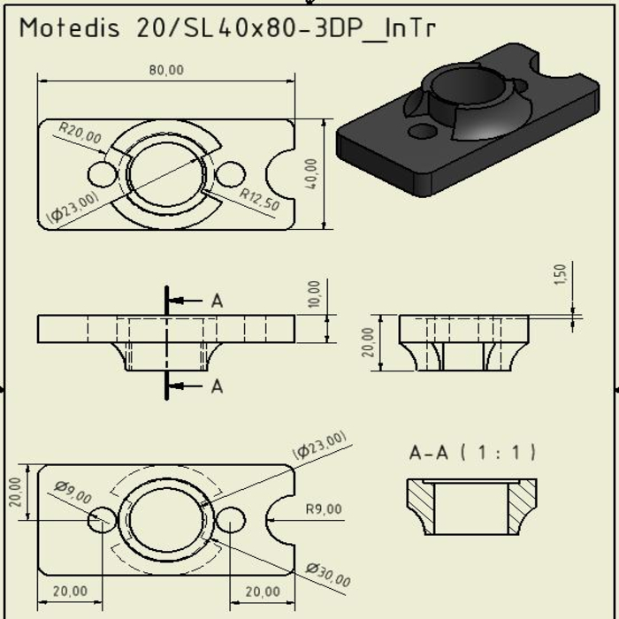 Piezas impresas en 3D 20-InTr para cojinete liso Igus