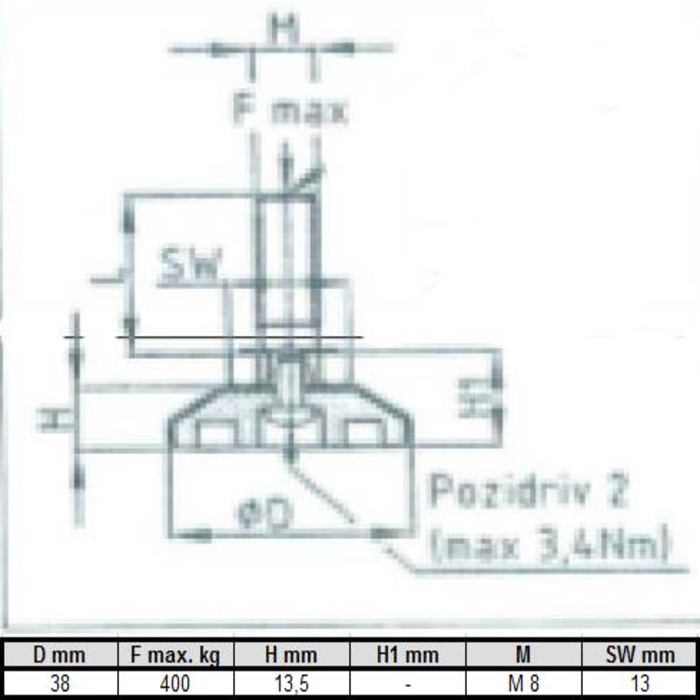 Adjustable Legs (PA) JTHE 38 with Nylon Plastic Base