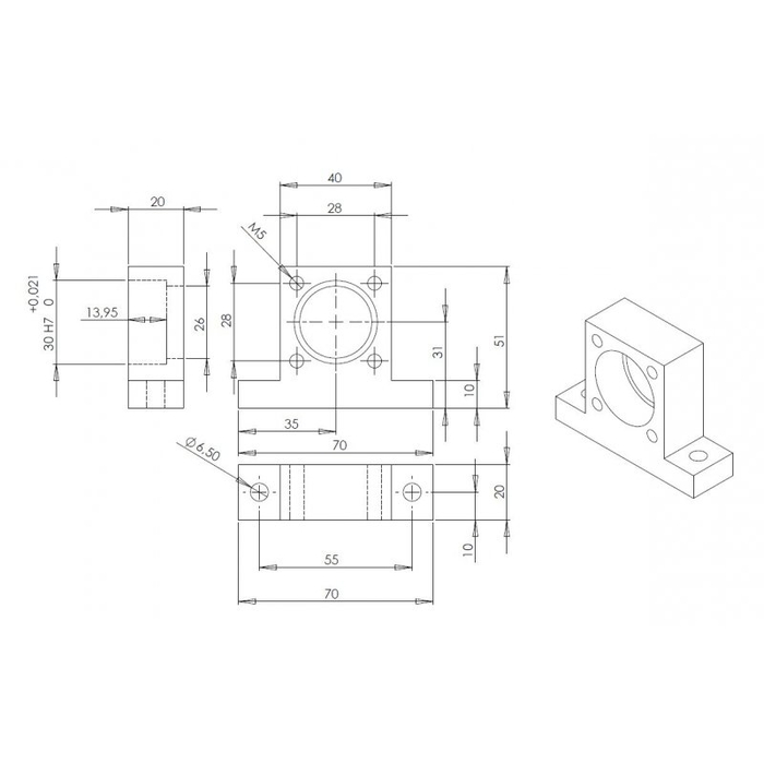 FLB20-3200 fixed bearing in aluminum, black anodized.