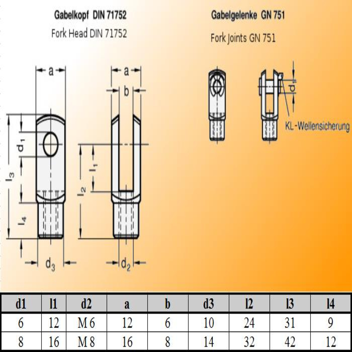 Fork joint 751-6-12-M6-KL steel