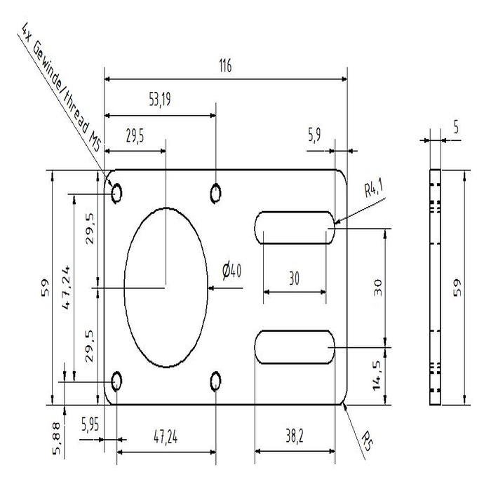Plate engine mount NEMA 23 - 0DEG M8-30, t=5mm