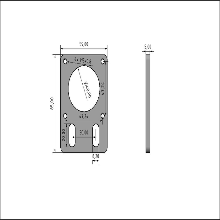 Plate engine mount NEMA 23 - 0DEG M8-30, short t=5mm