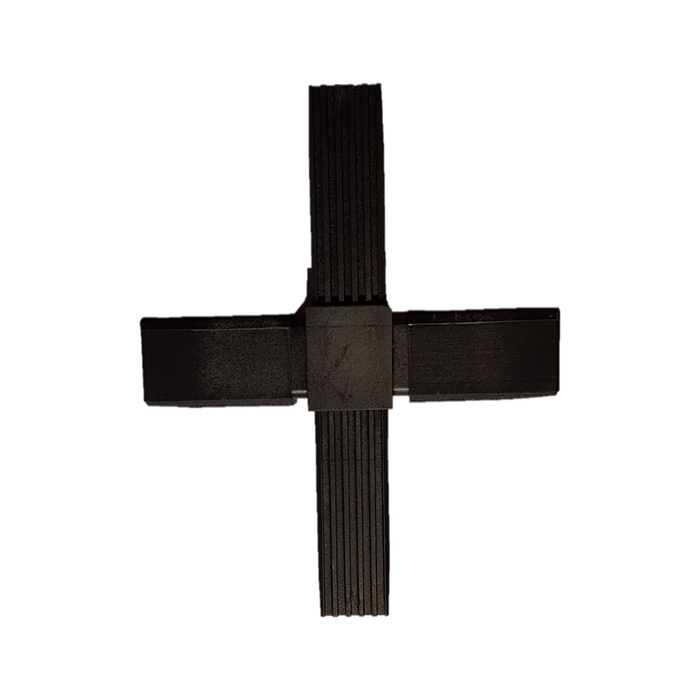 Conector enchufable 2D3 fabricado en PA para tubo cuadrado 25x25x1,5. Longitud de los brazos: 49 mm. Conector de una pieza