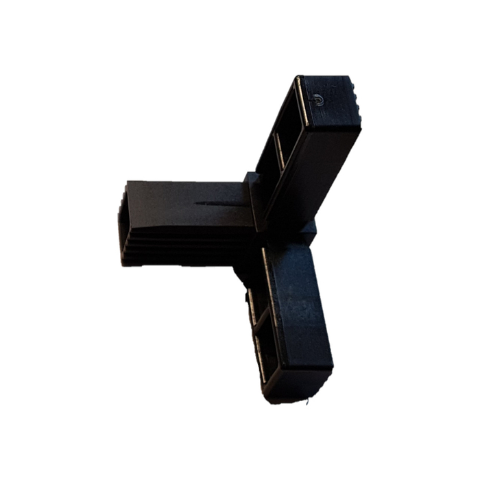 Plug-in connector 3D3 made of PA for square tube 25x25x1.5. Length of arms: 49 mm. One piece connector