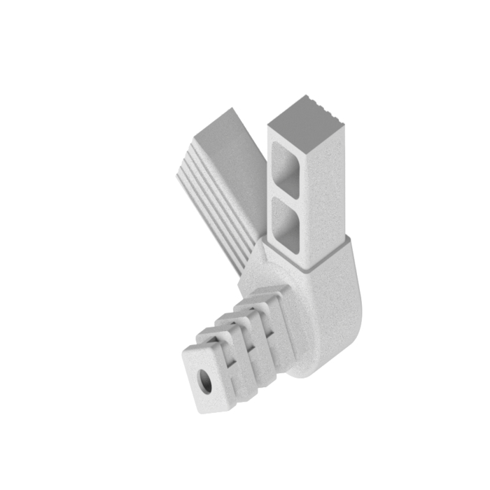 CConectores con articulación 60° 3D3 fabricado en PA para tubo cuadrado 25x25x1,5. Conector tridimensional de 3 vías con junta 60°