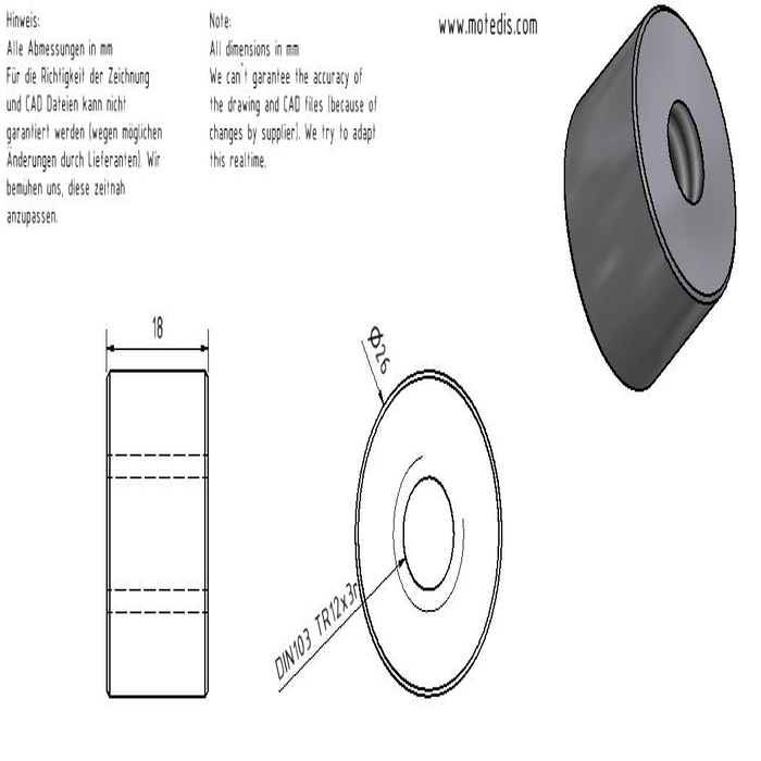 Tuerca plomo  trapezoidal TR12X3 R plástico - cilíndrico