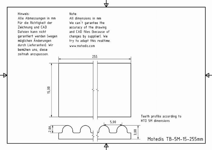 255mm closed toothed belt 5M
