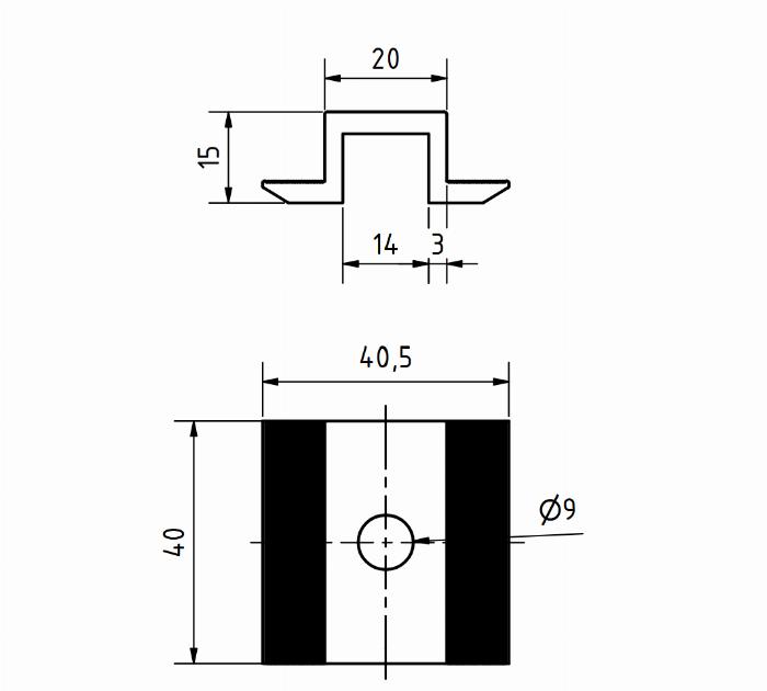 Abrazadera intermedia fabricada en Aluminio para tornillo M8 Tipo U
