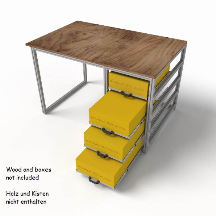 Preconfigured workbench with telescopic slide with aluminum profiles