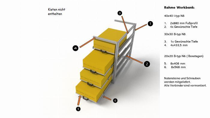 Preconfigured workbench with telescopic slide with aluminum profiles
